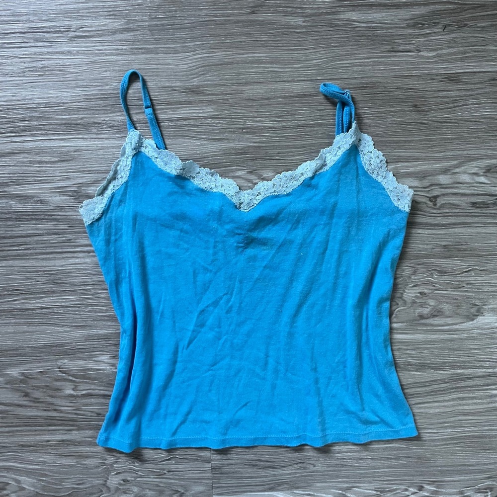 Victorias Secret Blue Lace Trim Camisole Adjustable Strap Cami Tank Top Medium